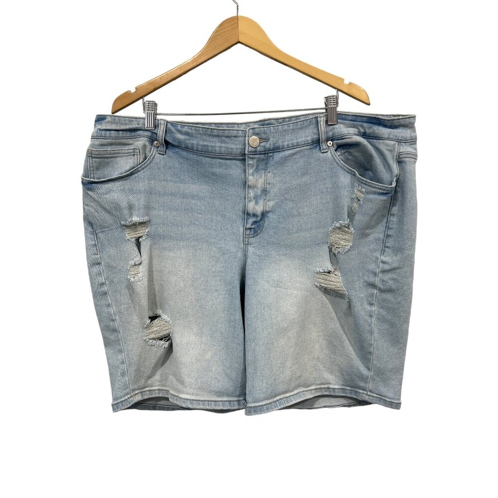 Maurices Denim Jean Shorts Women Size 24W Blue Distressed Bermuda Summer Casual
